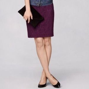Jcrew purple lace pencil skirt